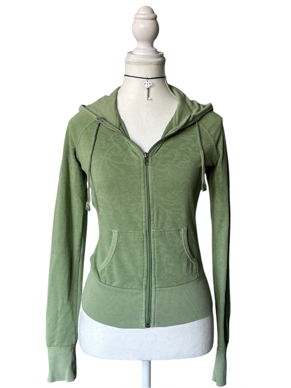 Y2K “Garage” Basic Green Paisley Graphic Style Zip-up Hoodie